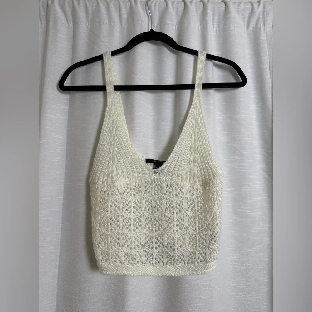 Forever 21 Cream Crochet Knit Crop Tank Top Festival Outfit | NWT Size S - Picture 4 of 11